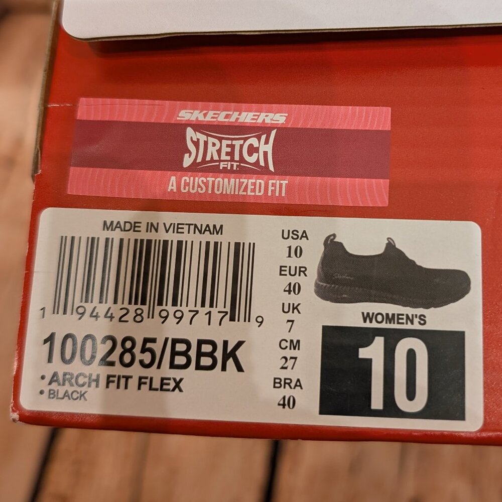 Skechers Arch Fit Flex Black Knit Slip-On Sneakers Size 10 Like NEW - Picture 15 of 16